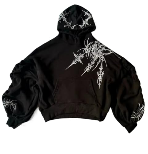 Männer und Frauen Retro Hip-Hop Hoodie mit Front und Back Prints Jugend Casual Retro Harajuku Loose-Fitting Pullover Sweatshirt Streetwear (Schwarz,XL) von Vagbalena