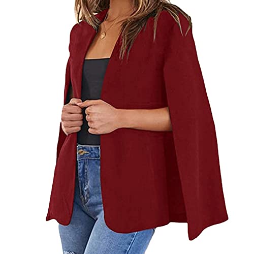 Vagbalena Damen Cape Blazer elegant lässig Hellrosa Schal Jacke offene Ärmel Knopfleiste lässig Strickjacke Jacke kurz sexy Cape Berufsbekleidung (Rot,XXL) von Vagbalena