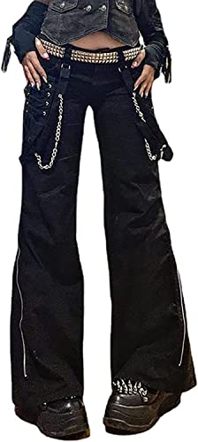 Vagbalena Damen Cargo Jeans Wide Leg Punk Lose Hose Wide Leg Denim Jeans Gothic Lose Jeans Retro Ästhetische Hose mit Taschen (Stil 4,L) von Vagbalena