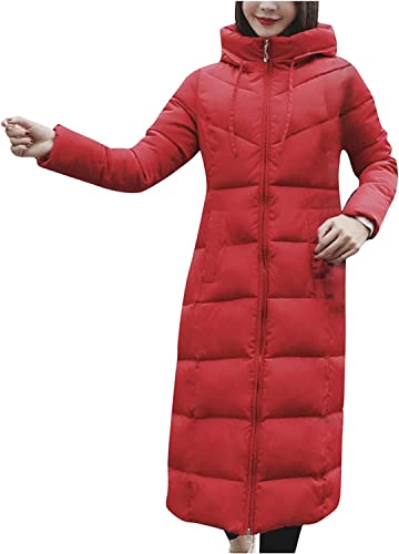 Vagbalena Damen Daunenjacke Winter Lang Gesteppter Parka Slim Fit Extra Lang Gefütterter Mantel Lose Plus Größe Daunenmantel Kapuze Warmer Gefütterter Dicker Kapuzenmantel Oberbekleidung (Rot,4XL) von Vagbalena