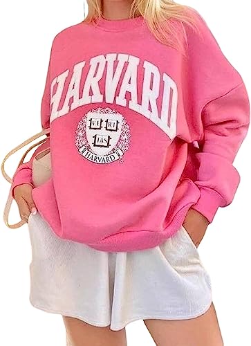 Vagbalena Damen Harvard Brief Print Muster Super David Kleidung Gramm Rundhals Rundhals Langarm lässig locker Pullover Hemd hundert Tops Langarm Sweatshirt (Pink,L) von Vagbalena