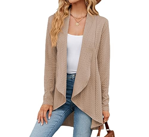 Vagbalena Damen Knit Blazer Business Casual Strickjacke Büro Arbeits Jacke Leichte Maßge schneiderte Blazer Langarm Einfarbig Lose Strickjacke Top (Khaki,XL) von Vagbalena