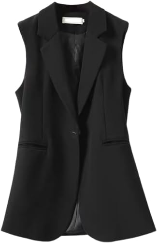 Vagbalena Damen Lange Weste Cardigan Arbeit Büro Lange Weste Mantel Jacke Freizeit Leichte Ärmlose Jacke Weste Tops Ärmellose Anzug Jacke (Schwarz,XL) von Vagbalena
