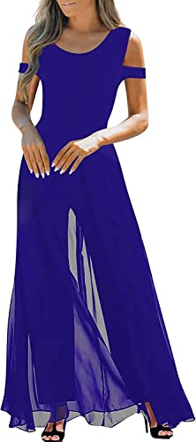 Vagbalena Damen Langer Runder Hals Trägerloser Jumpsuit Business Hose Set Elegante Hochzeit Hohe Taille Mesh Jumpsuit Gerade Hose Set Urlaub Hochzeit Set (Blau,M) von Vagbalena