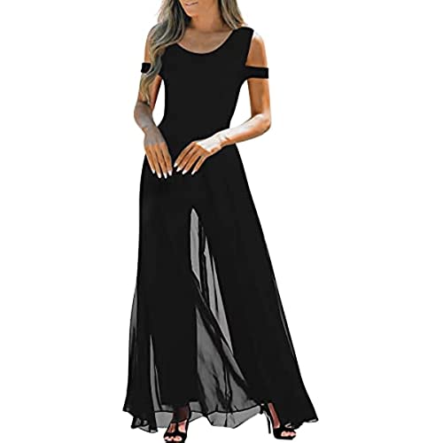 Vagbalena Damen Langer Runder Hals Trägerloser Jumpsuit Business Hose Set Elegante Hochzeit Hohe Taille Mesh Jumpsuit Gerade Hose Set Urlaub Hochzeit Set (Schwarz,L) von Vagbalena