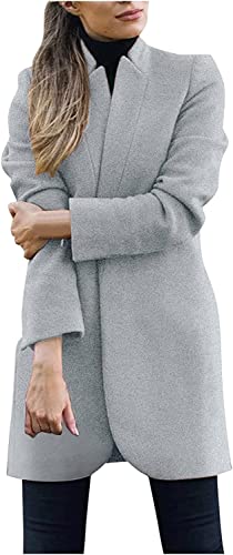 Vagbalena Damen Mäntel Mode elegant Kerbe Revers mittellanger Mantel aus Wollmischung Langer Wollmantel mittellanger Mantel Jacke Mantel Wollmantel (Grau,4XL) von Vagbalena