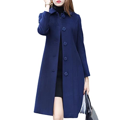 Vagbalena Damen PEA Coat Eleganter Mantel Einreihiger Wintermantel mit Taschenmantel Einfarbiger Langer PEA Coat Winddichter Windbreaker PEA Coat (Blau,S) von Vagbalena