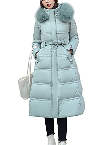 Vagbalena Damen Winter Steppjacke Daunenjacke Gefütterte Elegante Winterjacke Langer Warmer Wintermantel mit Kapuze Damen Langer Parka Warmer Wintermantel (Licht grün,XL) von Vagbalena