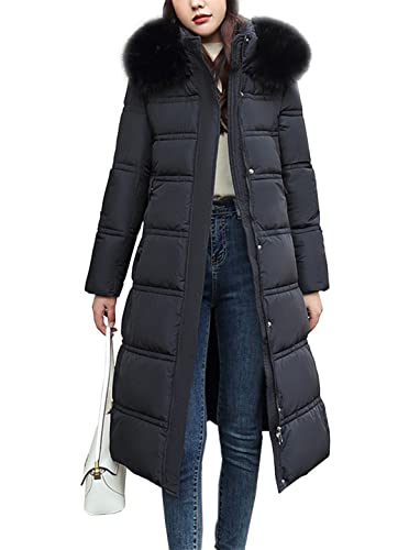 Vagbalena Damen Winter Steppjacke Daunenjacke Gefütterte Elegante Winterjacke Langer Warmer Wintermantel mit Kapuze Damen Langer Parka Warmer Wintermantel (Schwarz,M) von Vagbalena