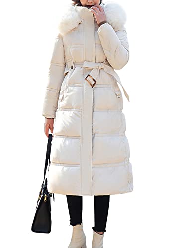 Vagbalena Damen Winter Steppjacke Daunenjacke Gefütterte Elegante Winterjacke Langer Warmer Wintermantel mit Kapuze Damen Langer Parka Warmer Wintermantel (Weiß,M) von Vagbalena