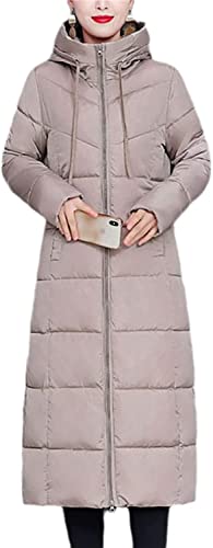 Vagbalena Damen Wintermäntel Daunenjacke Leichte Steppjacke Langer Warmer Steppmantel Mit Kapuze Thermoparka Wintermantel Eleganter Steppmantel mit Futter (Khaki,4XL) von Vagbalena