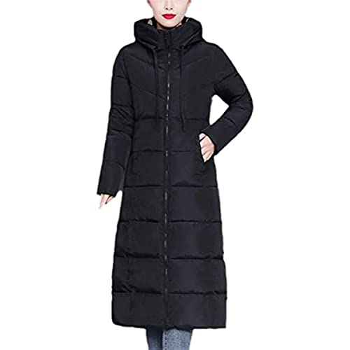 Vagbalena Damen Wintermäntel Daunenjacke Leichte Steppjacke Langer Warmer Steppmantel Mit Kapuze Thermoparka Wintermantel Eleganter Steppmantel mit Futter (Schwarz,M) von Vagbalena