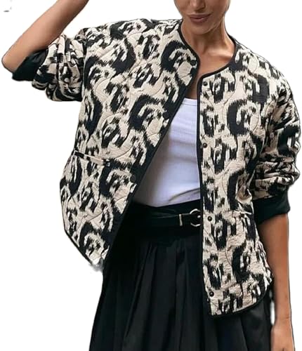 Vagbalena Damen Y2k Blumen Kurze Stepp Jacke Winter Pullover Kurz Jacke Bunt Bedruckte Strickjacke Leichte Diamant-Karierte Jacke Mantel (Schwarz 2,L) von Vagbalena