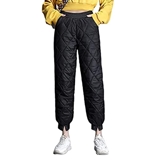 Vagbalena Frauen Rhombus Gesteppte Flauschige Daunenhose verdickte warme Hose Sieht dünn aus, hohe Taille, lockere Freizeithose, warme Winterhose, Schneehose, warme Skihose (Schwarz,3XL) von Vagbalena