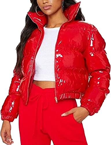 Vagbalena Frauen Winter Kurze Mantel warm ständer Kragen Zipper gefüllt unten Jacke Puffy Jacke Dicker Baumwolle gefütterte Jacke Blase Jacke Winter unten Jacke (Rot,L) von Vagbalena