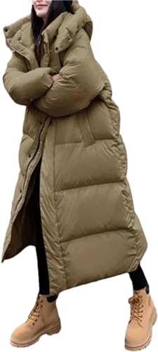 Vagbalena Frauen Winter Windproof warm Down Jacke langärmelige gepolsterte Winter-Down-Jacke mit Kapuze mit langärmeligen verdickten warmen Kapuzenjacke mit Kapuze (Khaki,M) von Vagbalena