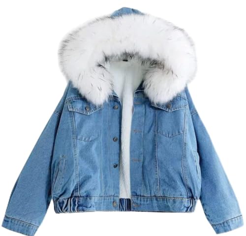 Frauen Winter down-Denim Jacke super Dicke warme Sherpa Fell ausgekleidet Denim LKW Jacke Boyfriend-Jeans Jacke Vintage lose Denim Jacke (Blau,L) von Vagbalena