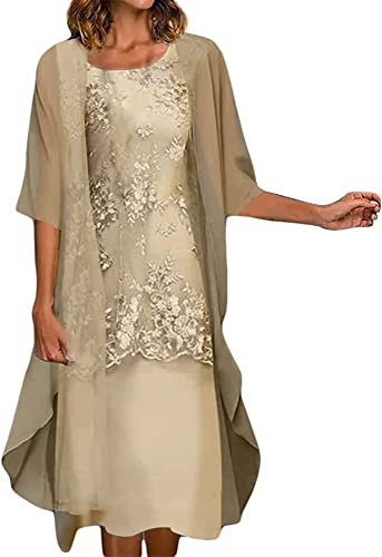 Vagbalena Frauen Zweiteiler Tüll Cardigan Kleid Chiffon Kleid Festlich Zweiteiler Abend Hochzeit Elegante Kleider Brautjungfernkleider Cocktailabendkleider (Gelb,XXL) von Vagbalena