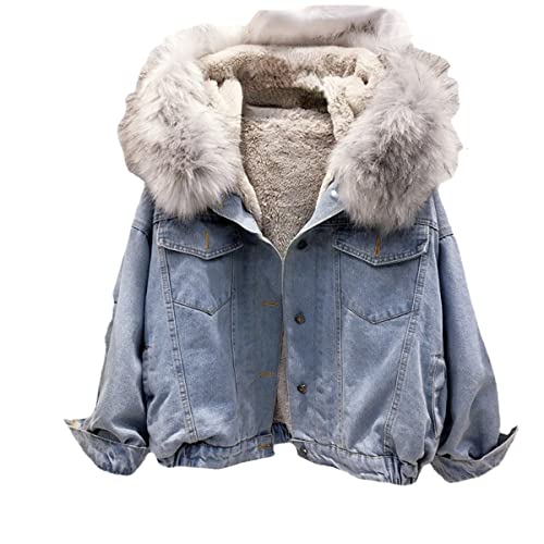 Vagbalena Frauen winter down-denim jacke super dicke warme Sherpa fell ausgekleidet denim lkw jacke boyfriend-jeans jacke vintage lose denim jacke (Blau 3,S) von Vagbalena