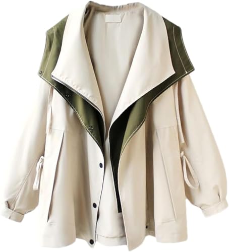 Vagbalena Frühling und Herbst Damen Casual Revers Langarm Taillierte mittellange Windjacke Steppjacke mit Taschen Kapuzenmantel (Aprikose,XL) von Vagbalena