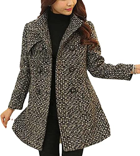 Vagbalena Frühling warm kariert Damenmantel verdickt lose Wintermantel warm gepolstert schicker Mantel Langarm Stand Kragen kariert Windbreaker lässig kariert Mode Mantel (Schwarz,XXL) von Vagbalena