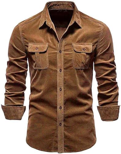 Vagbalena Herren-Cordhemd mit Knopfleiste lässig langärmelig Herbstjacke mit Klappentasche Cord-Herrenhemd mit Taschen langärmeliges Herren-Herbsthemd (Braun,L) von Vagbalena
