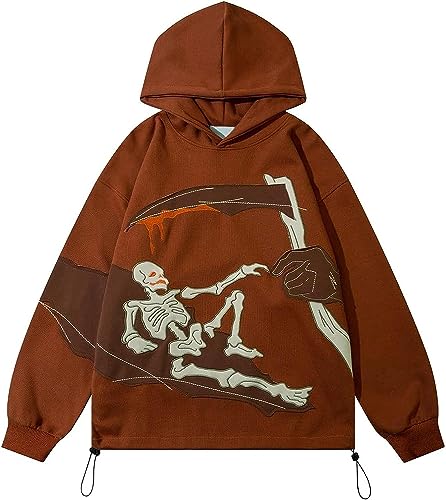 Vagbalena Herren Damen ästhetisches Muster Hoodie Y2k Reiß Verschluss Hoodie Paar Pullover Sweatshirt Hip Hop Goth Trash Harajuku Jacke Sport Kapuzen Jacke (Braun,M) von Vagbalena