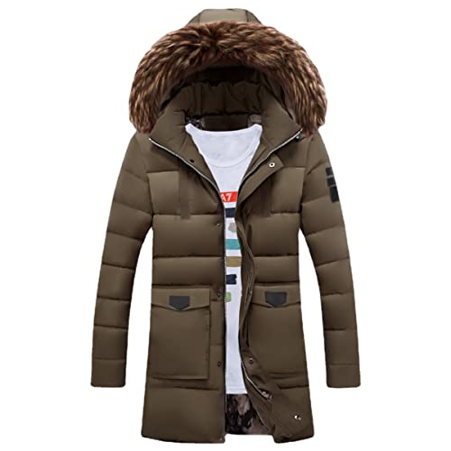 Vagbalena Herren Daunenjacke Winter Langer Steppmantel mit Kapuze Winter Casual Daunenjacke mit Kapuze Leichte Steppjacke Gefüttert Parka Warm Slim Windbreaker (Khaki,3XL) von Vagbalena