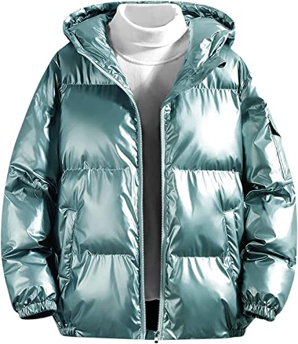 Vagbalena Herren Hoodie Metallic Daunenjacke Warme und leichte wasserdichte Daunenjacke mit Kapuze Voller Reißverschluss Glänzende Steppjacke Daunenjacke (Grün,3XL) von Vagbalena