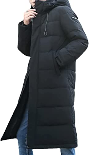 Vagbalena Herren lange Puffjacke Hoodie verdickter Mantel Schneejacke Winter lange Daunenjacke Hoodie Mantel mittellanger Puffmantel winddichter Parka (Schwarz,M) von Vagbalena