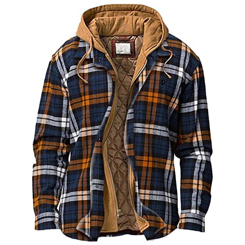 Vagbalena Herren-Winter-Flanell-Hoodie Steppjacke Sherpa-Futter Flanell gesteppt langärmlig karierte Jacke mit Kapuze Flanellfutter Hemdjacke getäfelter Flanell-Hoodie (Bild 1,S) von Vagbalena