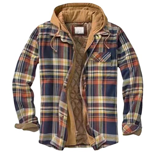 Vagbalena Herren-Winter-Flanell-Hoodie Steppjacke Sherpa-Futter Flanell gesteppt langärmlig karierte Jacke mit Kapuze Flanellfutter Hemdjacke getäfelter Flanell-Hoodie (Bild 3,M) von Vagbalena