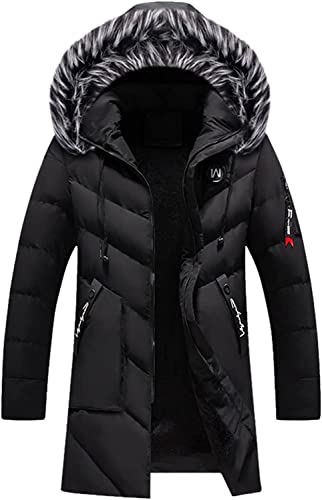 Vagbalena Herren-Winterjacke mit Kapuze Warmer Mantel verdickter Plus-Kaschmir-Schwerer Wintermantel verdickter Regenmantel mit Kapuze verdickte warme Daunenjacke (Schwarz,4XL) von Vagbalena