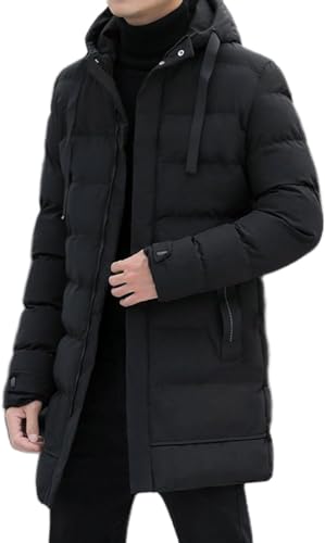 Vagbalena Herren langer Daunenmantel warmer leichter Mantel mit Kapuze warme gesteppte Jacke wasserdichte Kältejacke Daunenjacke mit verdicktem Schneejacke. (Schwarz,XL) von Vagbalena