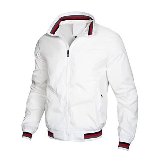 Vagbalena Herrenjacke Winddichte Bomberjacke Voller Reißverschluss Winter Warmer Dicker Mantel Leichter Frühling Herbst Outdoor Dünner Bombermantel Winddichte Jacke (Weiß,XXL) von Vagbalena