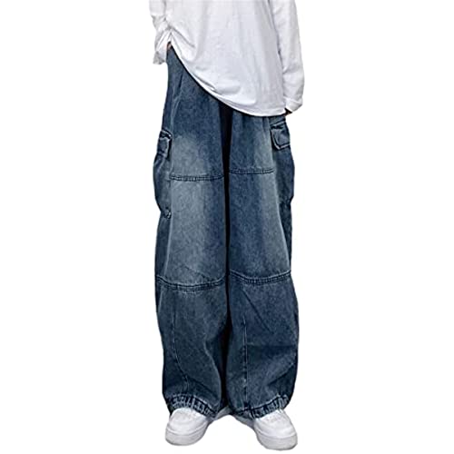 Vagbalena Jeans Frauen Lose Cargo Hosen Männer der Y2K Fallschirm Hosen Breite Bein Hosen Hippie Streetwear Lose Lose Hosen Outdoor Arbeit Hosen (Blau,XXL) von Vagbalena