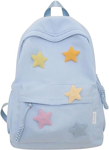 Vagbalena Mädchen Niedlich Kawaii Ästhetische Mädchen Rucksack Bunte Star Rucksack Y2K Star Design Design Trendy Rucksack Portable Daypack für Schule, Reisen (Blau,Eine Größe) von Vagbalena