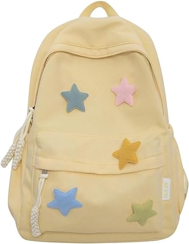 Vagbalena Mädchen Niedlich Kawaii Ästhetische Mädchen Rucksack Bunte Star Rucksack Y2K Star Design Design Trendy Rucksack Portable Daypack für Schule, Reisen (Gelb,Eine Größe) von Vagbalena