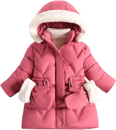 Vagbalena Mädchen Winterjacke Fleece Futter verdickter Parka winddichter Outdoor-Mantel kältebeständig für Kinder verdickte Daunenjacke Winter Reißverschlussmantel (Rosa 2,120) von Vagbalena