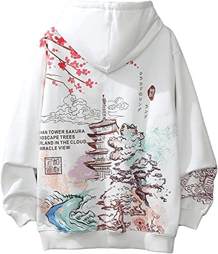 Vagbalena Männer Frauen Ästhetischer Japan Sakura Hoodie Y2K Harajuku Stoff Anime Koreanisch Kapuzen Langarm Sweatshirt Paare Ästhetischer Japan Sakura Hoodie (Weiß,M) von Vagbalena