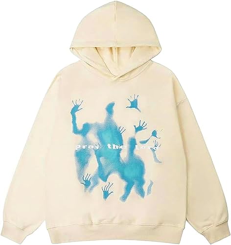 Vagbalena Männer Frauen Lose Paar Muster Hoodie Neutral Lose Sport Jacke Mit Kapuze Y2K Hip Hop Straße Casual Sweatshirt Langarm Übergroße Jacke (Aprikose,L) von Vagbalena