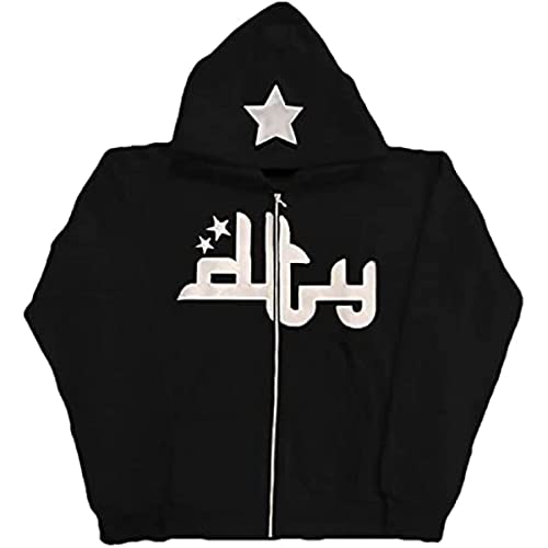 Vagbalena Männer der Y2K Full Zip Hoodie Frauen Gothic Oversize Ästhetischen Sweatshirt Unisex Jacke Casual Sweatshirt Lässige Hip Hop Straße Kleid (Schwarz,L) von Vagbalena