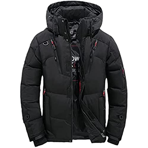 Vagbalena Männer weiße Ente unten Jacke warme mit Kapuze Dicke daunen Jacke Casual Jacke warme Winter hecht wasserdichte Jacke mit Kapuze wandern Golf Jacke (Schwarz,4XL) von Vagbalena
