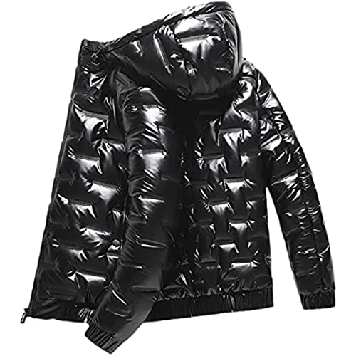 Vagbalena Winter Kapuzenjacke Herren Windbreaker Mode Warmer Mantel Herren Dicke Warme Glänzende Schwarze Jacke Jacke Herrenbekleidung Winter Kapuzenjacke Warmer Mantel (Schwarz,L) von Vagbalena