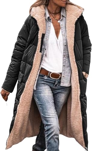 Warme Damen-Daunenjacke verdickter Parker-Mantel doppelseitiges Tragen schlanke Dicke Daunenjacke mit Kapuze winterwarm mit Taschen Ärmeljacke (Schwarz,M) von Vagbalena