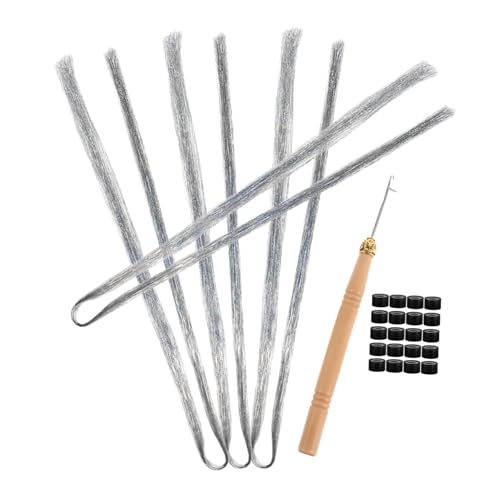 Vaguelly 1 Satz Pet Haarsträhnen für Mädchen Glitzernde Haarverlängerungen für Silberne Tinsel Stränge Häkelnadel Verbindungsringe für Partys Cosplay von Vaguelly