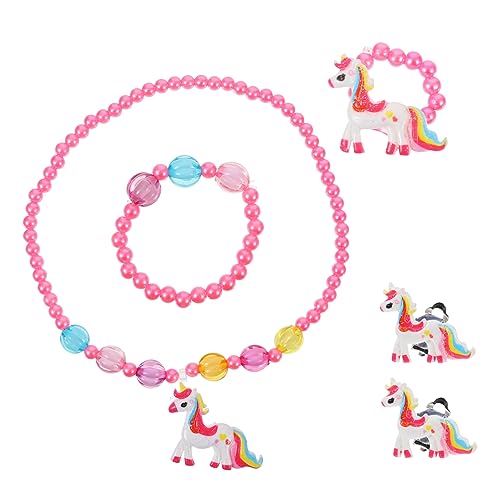 Vaguelly Ohrringe 1 Satz Schmuck Perlenarmbänder Perlenkette Kind klingelt 4-teilige Anzüge Ringe eine Halskette Kinderring kinder armband Mädchen einstellen 4-teiliges Set Acryl von Vaguelly