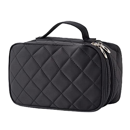 Vaguelly 1 Stück Doppellagige Gesteppte Kulturtasche Mit Mehreren Fächern Für Die Aufbewahrung Von Reisekosmetik Spiegel Und Reißverschluss Damen-Make-up-Tasche Schwarz von Vaguelly