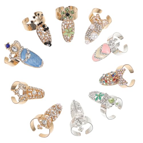 Vaguelly 10 Stück Teiliges Verstellbare Punk Ringe für Damen Glitzernde Ringe Nagel Schmuckstücke für Partys und Besondere Anlässe von Vaguelly