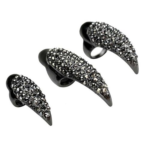 Vaguelly Künstliche Nagelkralle Krallen Fingerring 10 Stück Schwarz Punk Gothic Fingerringe 3 Größen Unisex Dekoration Für Cosplay Halloween von Vaguelly